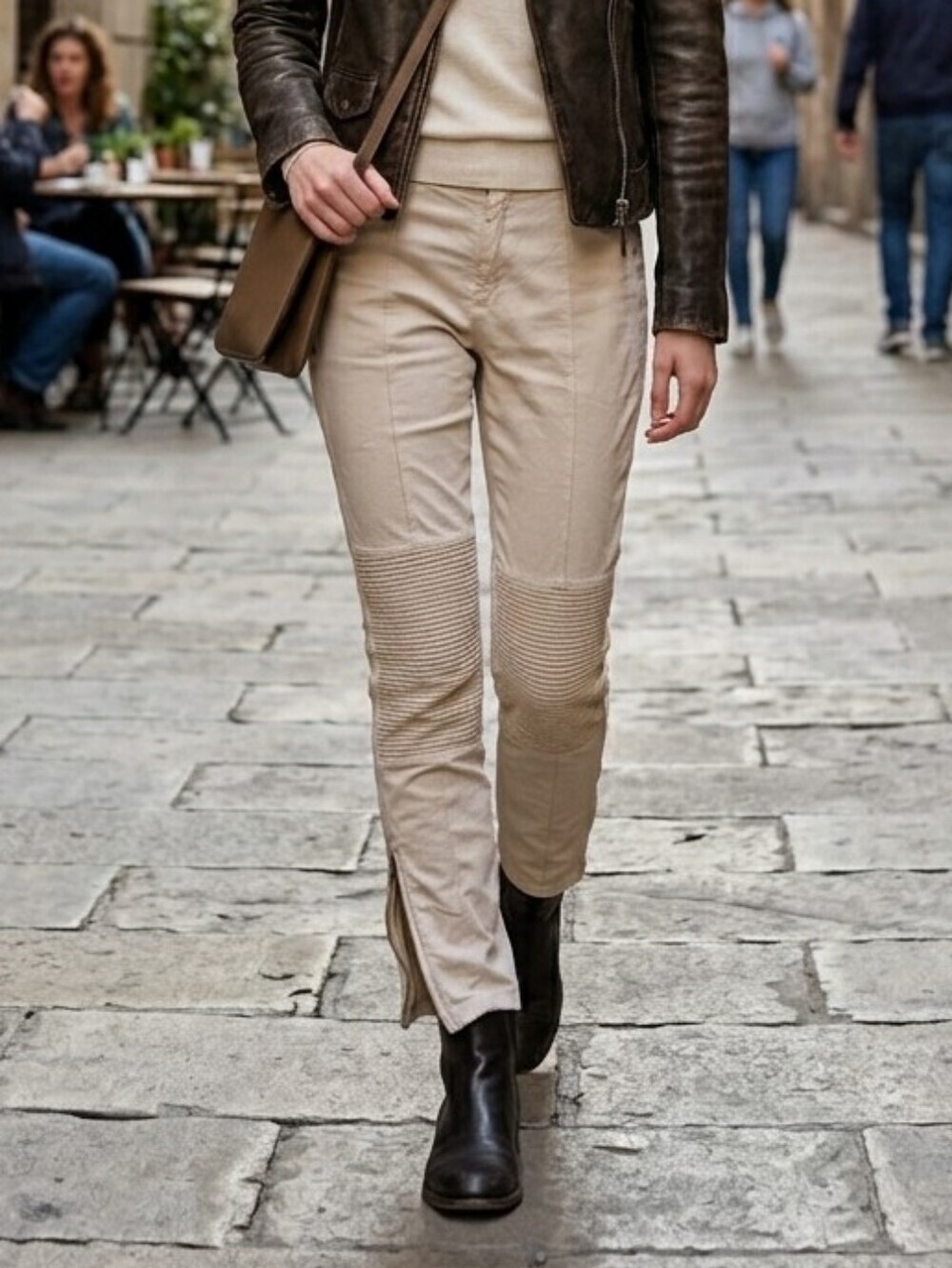 Wilfred Arirzia Women's Neutral Cream Ribbed Knee Moto Biker Skinny Pants Size 4